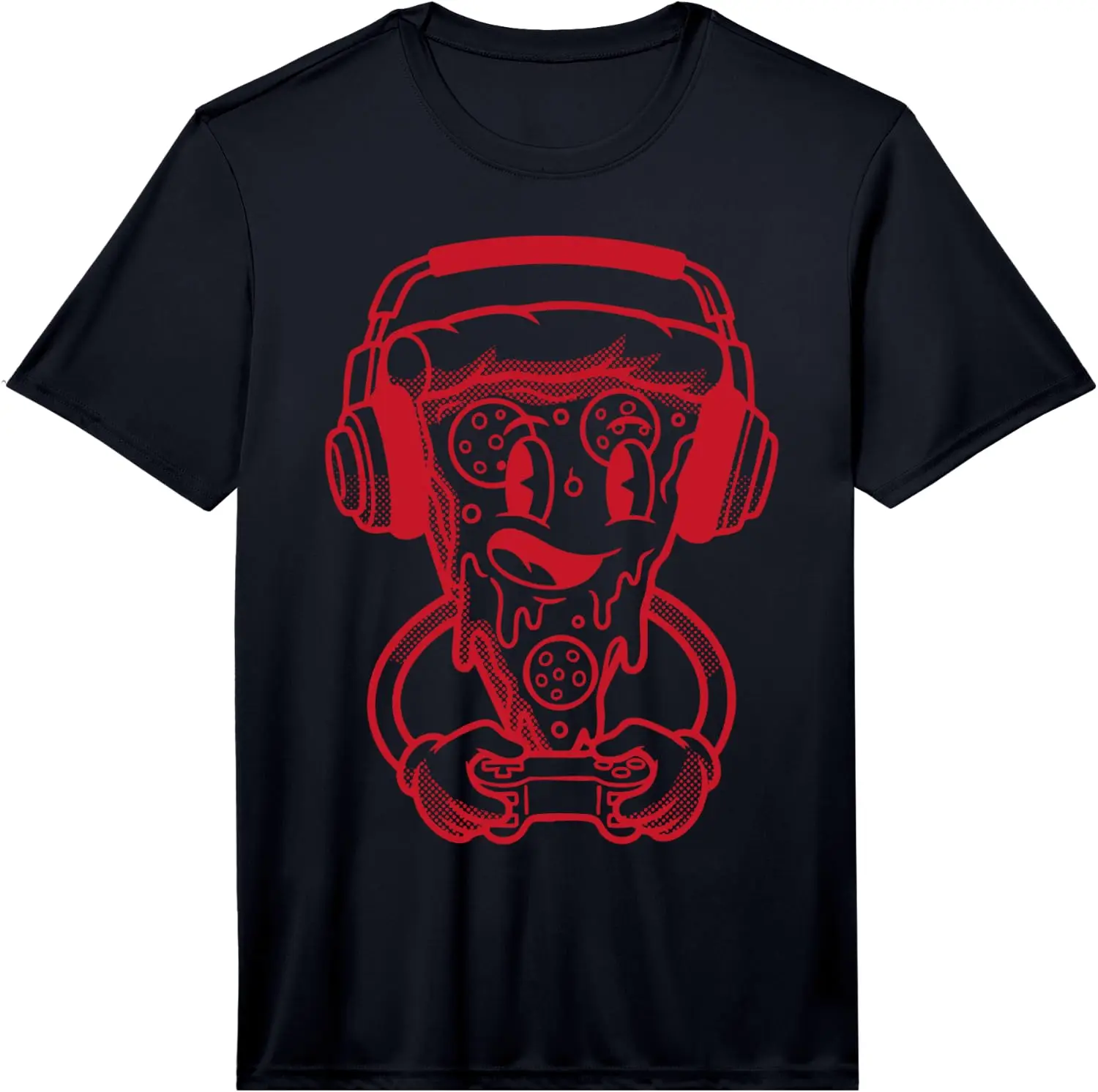 Funny Retro Cartoon Gamer Pizza Slice Gaming Food Design Performance T-Shirt 100% Cotton Trendy Y2K Short-Sleeve Tee – Soft,