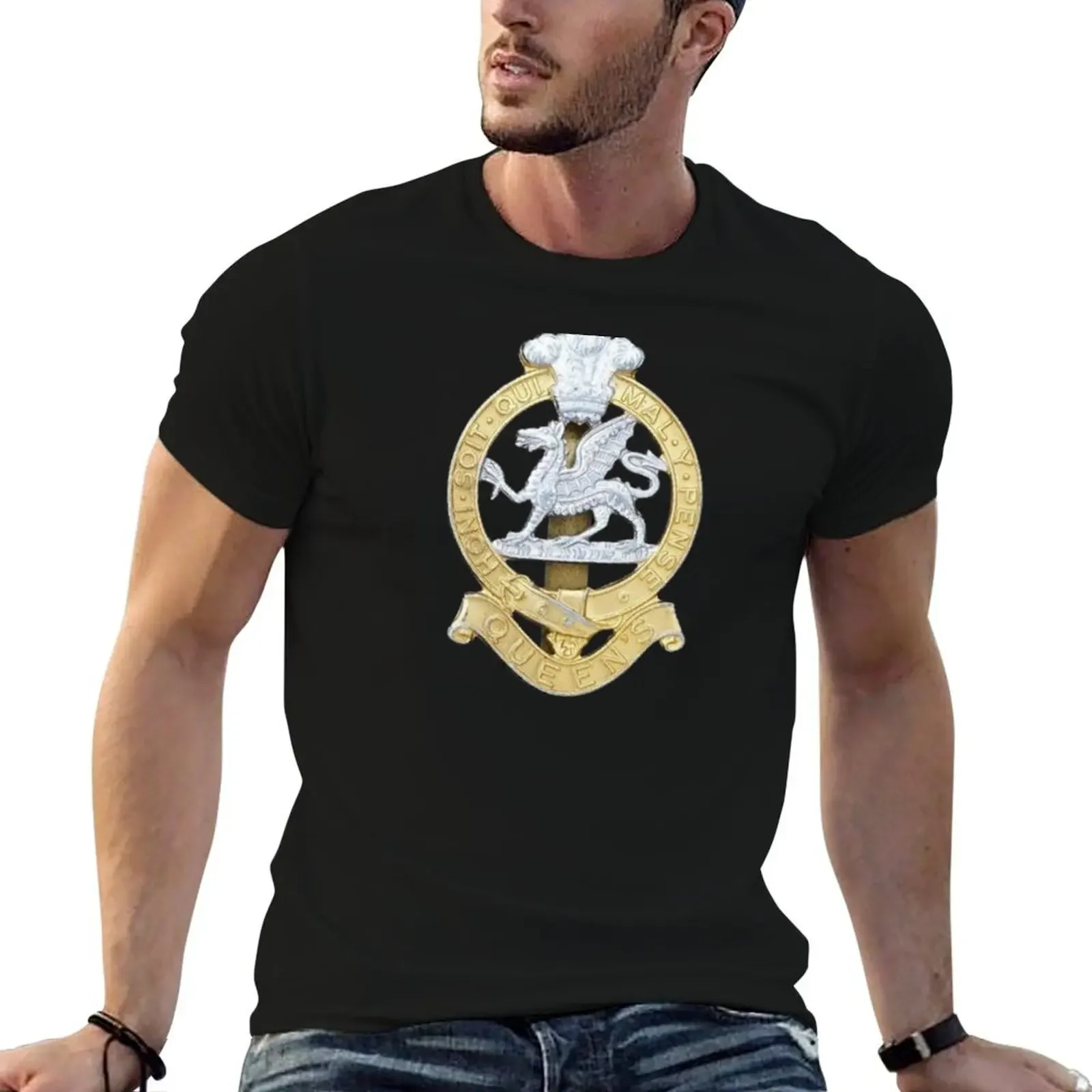 Queens Regiment Cap Badge T-Shirt plus sizes vintage t shirts plus size tops plain black t shirts men