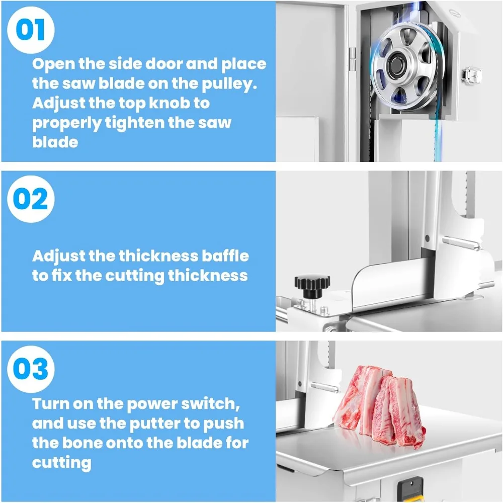Sega per ossa elettrica ad alta potenza da 1000 W con piano di lavoro in acciaio inossidabile 18x14, taglia spessore 0,04-3,9, ideale per carne congelata
