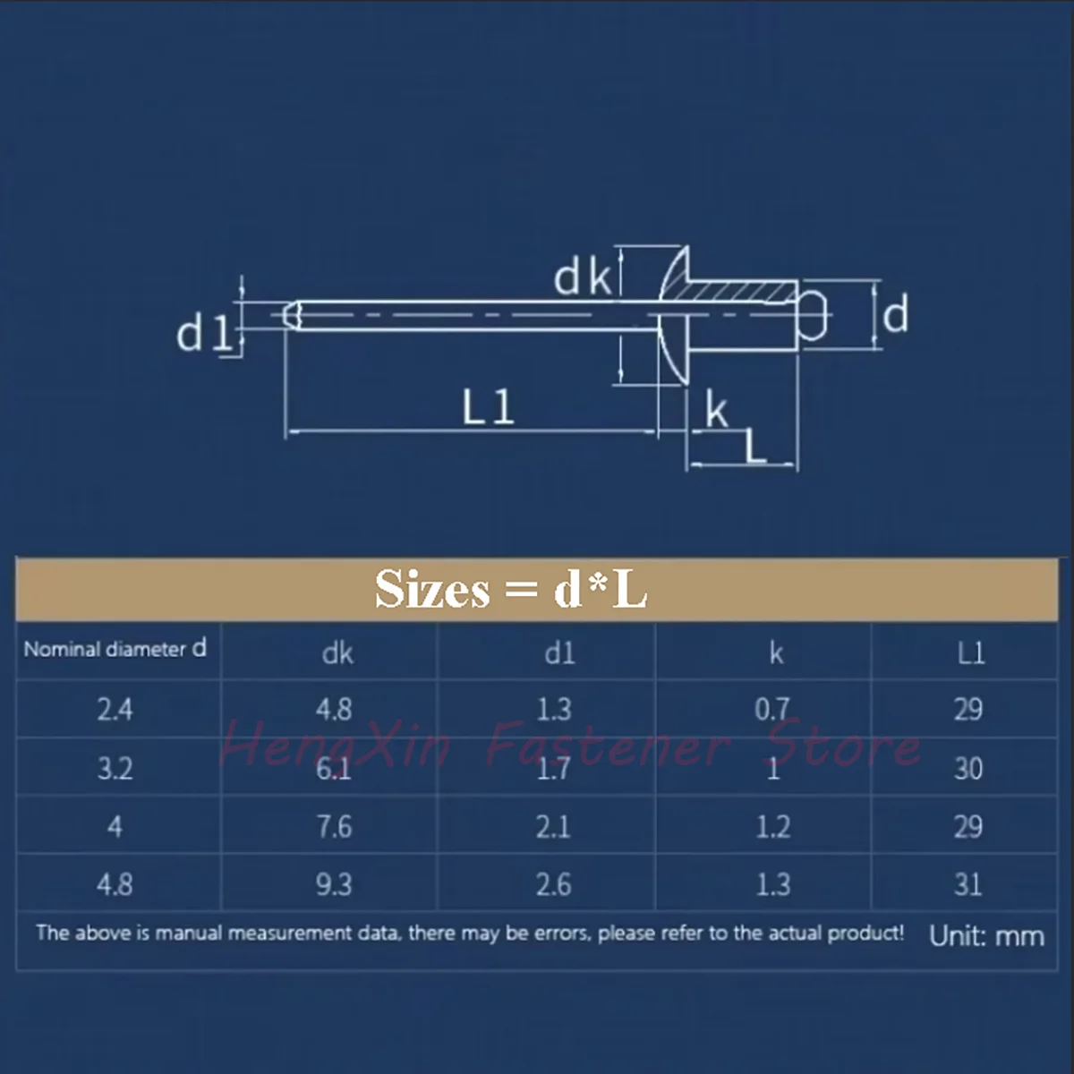 Copper Blind Pop Rivet M2.4 M3.2 M4 M4.8 Dome Head Open Type Steel Shank Mandrel Exhaust Rivets Pull Nail Length 4-30mm