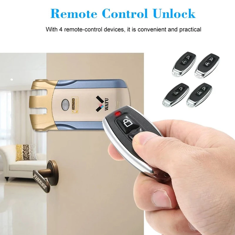 Wafu 019 Remote Control Lock 433Mhz Door lock Invisible Deadbolt Smart Lock With 5 Chrome plated Remote Controller