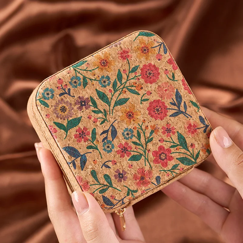 

Portable Vintage Cork Leather Jewellery Organiser Rings Earrings Necklaces Square Zipper Organiser Suitable For Storage Travel