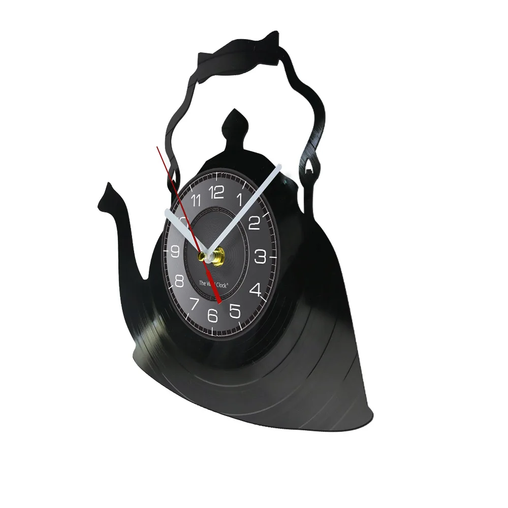 Modern Kitchen Artwork Teapot Wall Clock Tea Room Wall Decor Teapot Retro Vinyl Record Wall Clock Kitchen Decorative Wall Watch image 3