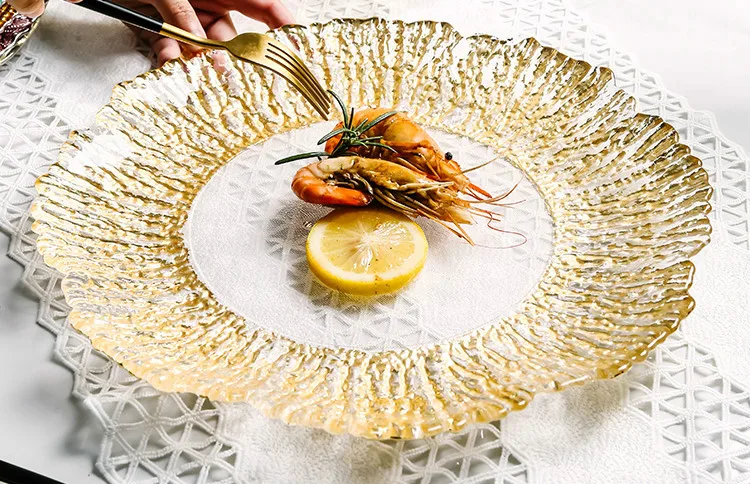 European Style Crystal Glass Fruit Tray Home Round Decorative Tableware Snack Candy Cake Desserts Dishes Dinner Plate