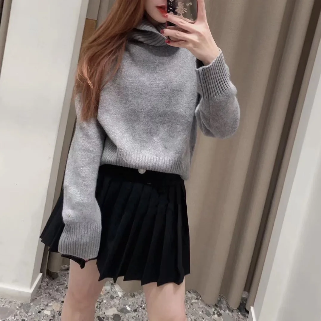 High-End Version European Sle Loose Knitted ey Sweater High Collar Inner Wear Top for Women New Autumn Faion #3