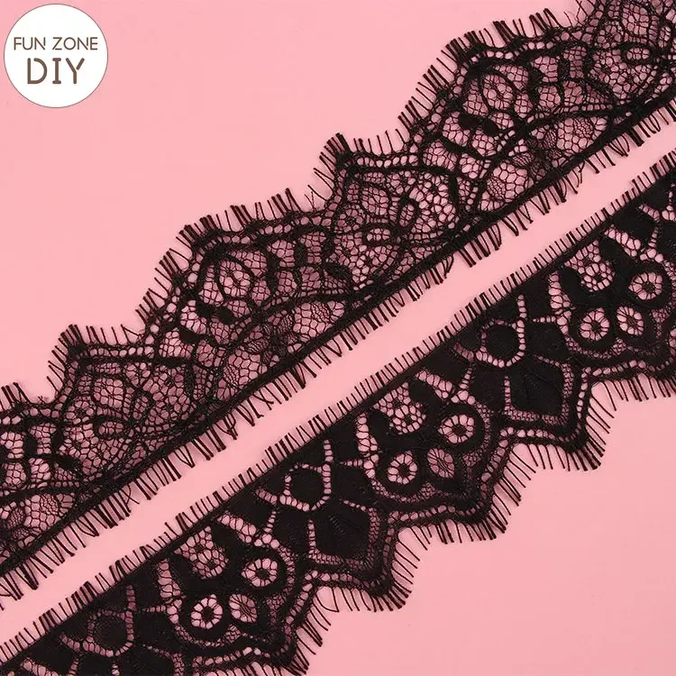 FZdiy Black Double Eyelashes Lace Fabric Webbing Decoration Love Gift Packing Ribbon DIY Sewing Craft Supplies Fall Plate Lace