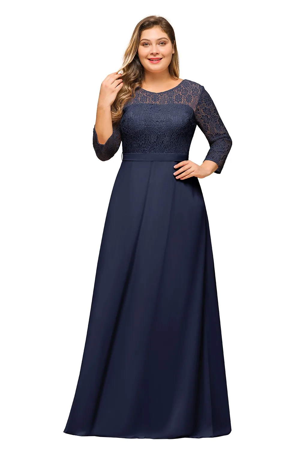 Long Sleeve Floral Lace Appqulies Evening Dress 2024 Navy Elegant Bridesmaid Dress Chiffon A-line Boho Wedding Party Guest Gown