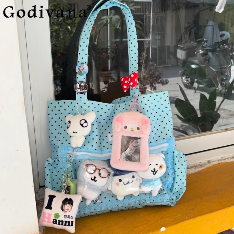 

2025 Japanese Blue Polka Dot Two-dimensional Pain Bag Large-capacity Star Chasing Concert Daily Commute Lolita Shoulder Bag