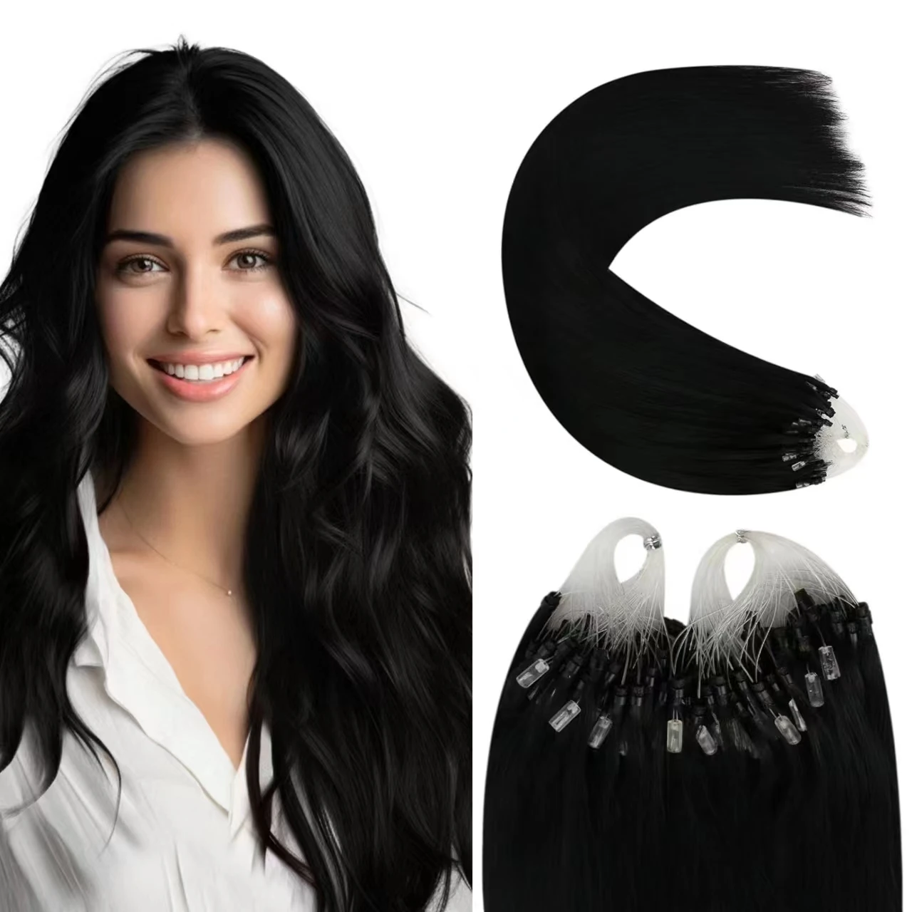 Straight Micro Loop Ring Hair Extensions 50G/100G/Pack Brazilan Remy Human Hair Extension Straight Natural Capsule Keratin