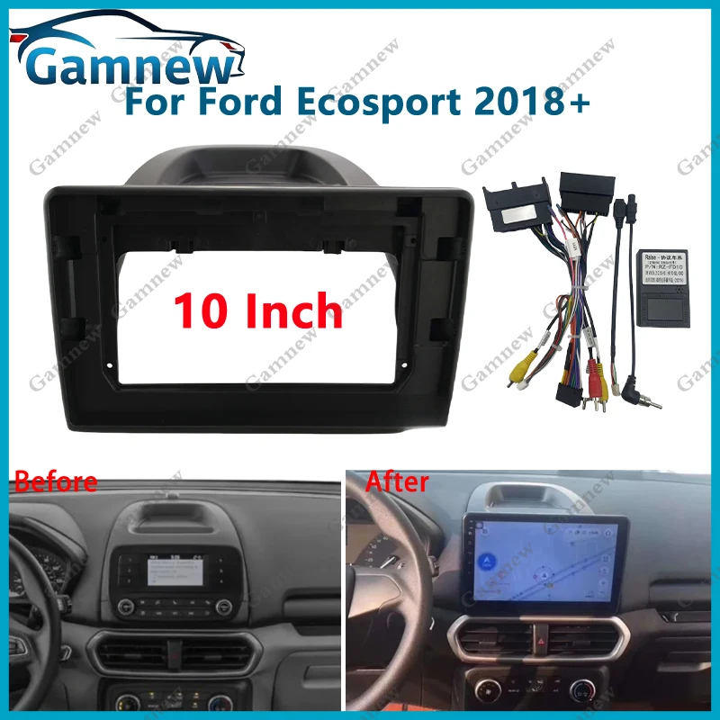 10 Inch Car Frame Fasica Adapter Canbus Box Decoder For Ford Ecosport 2018+ Android Radio Dash Fitting Panel Kit