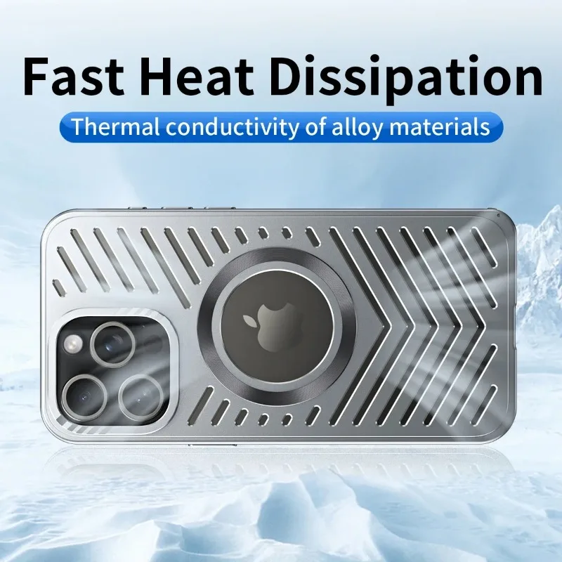 HOCE Luxury Metal Heat Dissipation Magnetic Phone Case For iPhone 12 13 14 15 16 17 Pro Max MagSafe Case Aluminum Cooling Cover