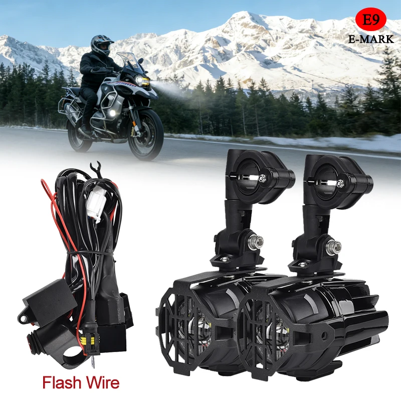 

Universal Motorcycle LED Auxiliary Lights Flash Wire Fog Light Spotlights For BMW Yamaha MT07 MT09 CRF1000L Africa Twin Kawasaki