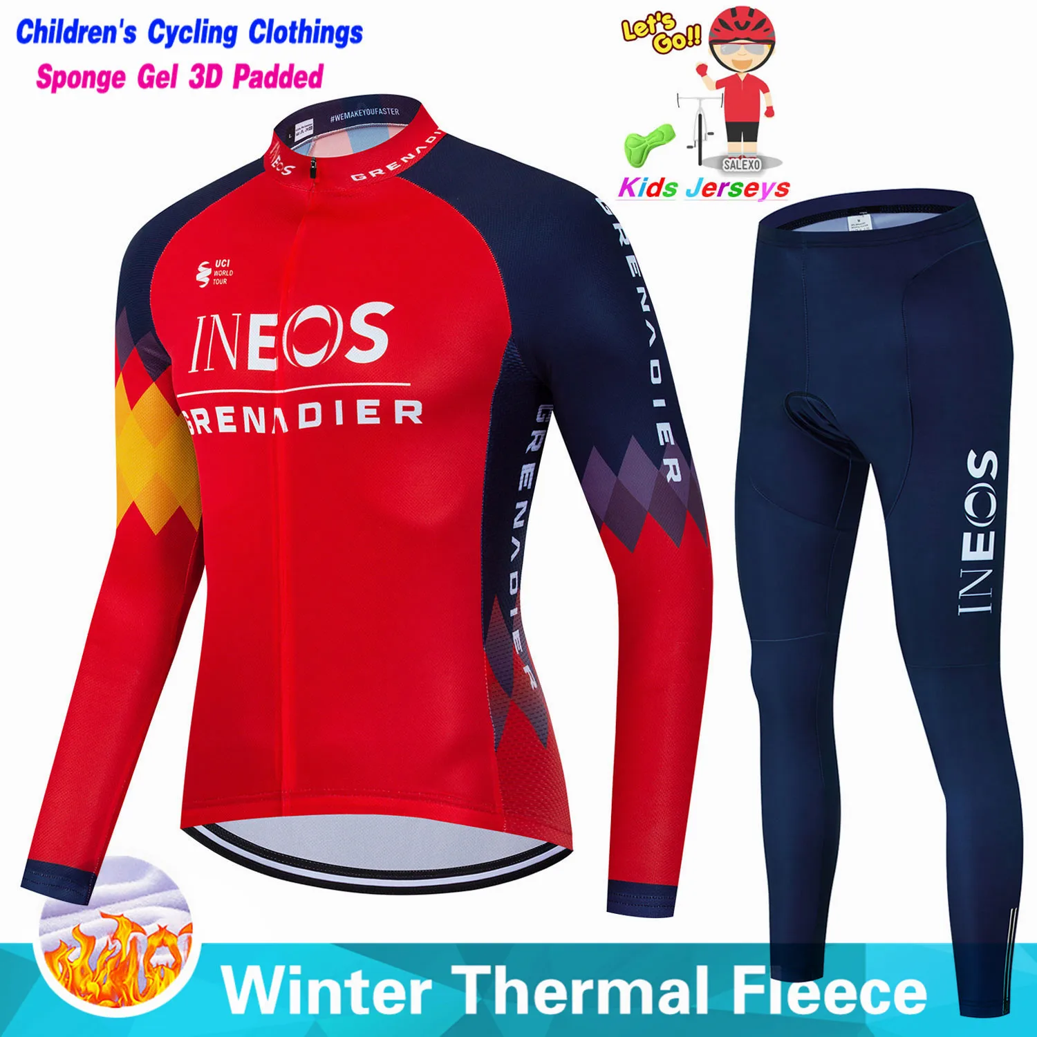 2023 INEOS Kids Winter Thermal Fleece Cycling Clothing Children Jersey Suit Outdoor Boys Riding Bike Clothes MTB Long Pants Set