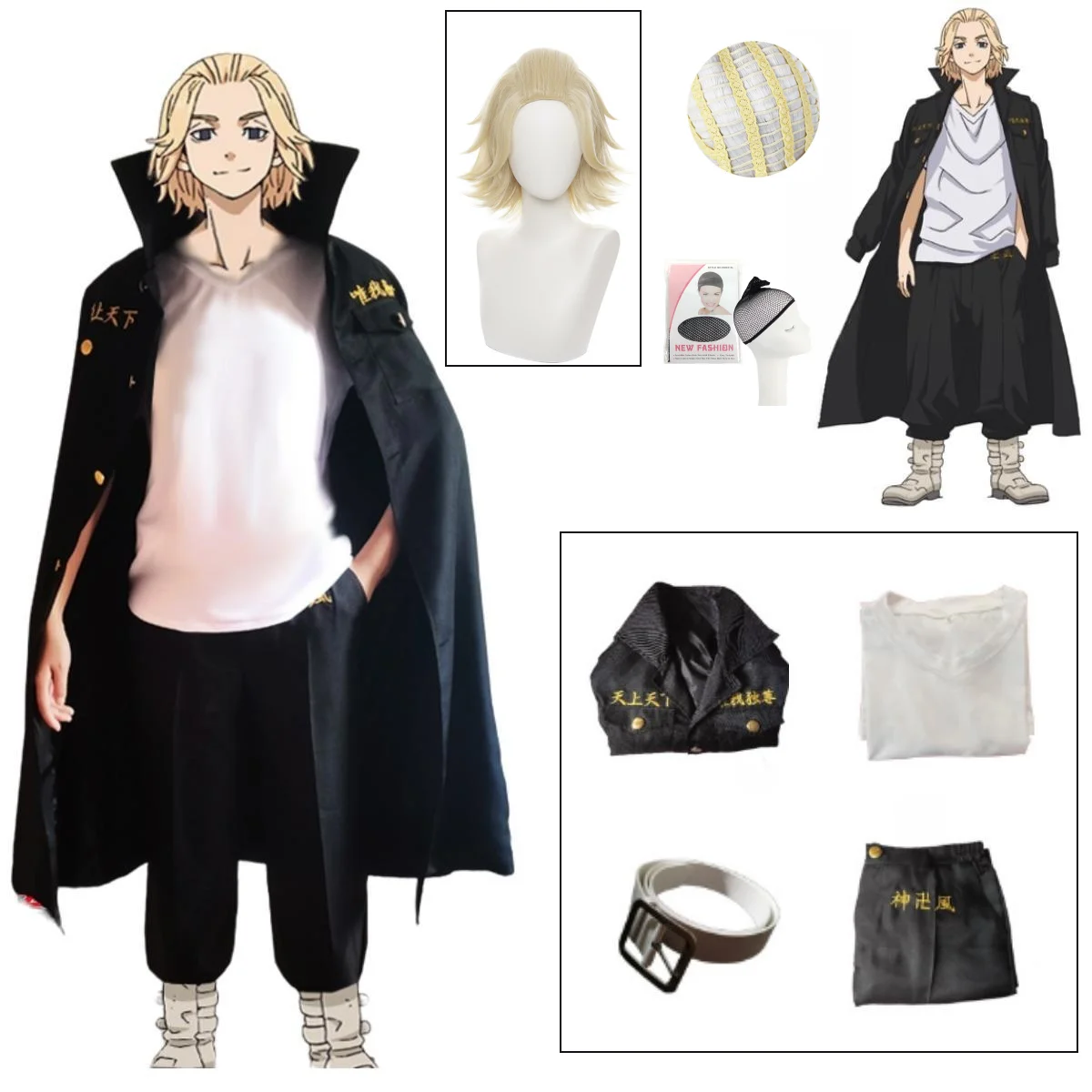 

Anime Tokyo Revengers Manjiro Sano Cosplay Costume Mikey Embroidery Uniform Wig Tokyo Manji Gang Trench Halloween Party Cos