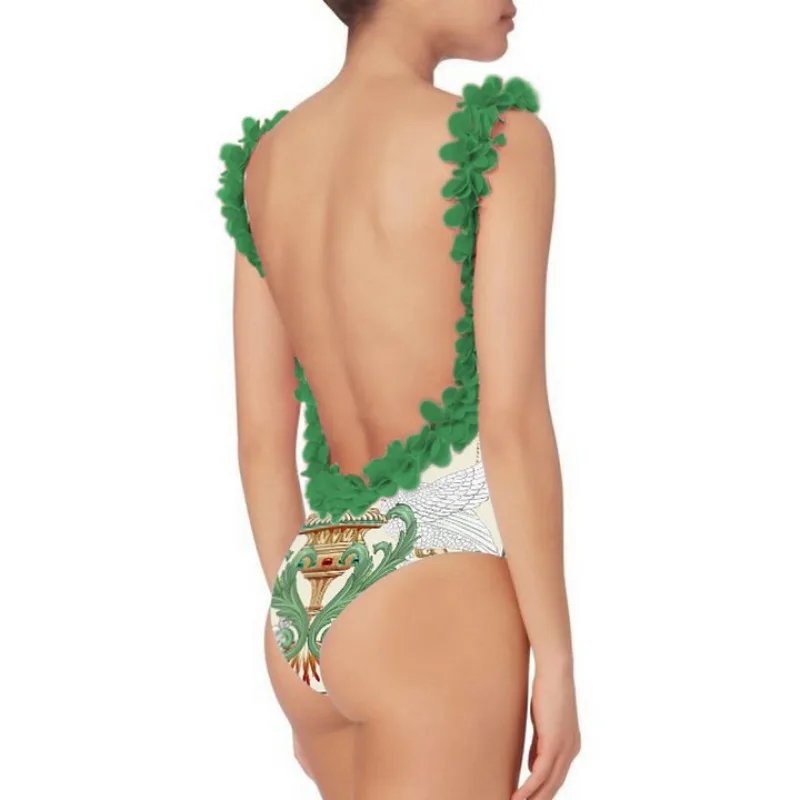 One Piece Swimsuit For Women Europe America One-piece Swimsuit Green Decal Backless Sexy Swimsuit Suit Wome