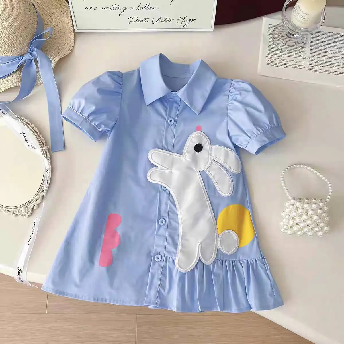 

Girls Dress Short Sleeve Cartoon Rabbit Shirt Dress Fashion Children Casual Dress Kids Dresses Cute Summer Toddler Girl Clothes