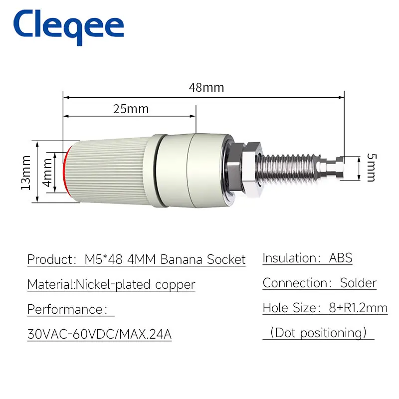 Cleqee P50012 24A High Current M5 X 48 4mm Banana Female Socket Female Jack Panel Socket Test Terminal Amplifier Binding Post