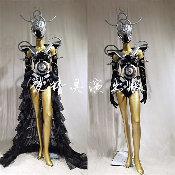 Future Technology Sense Machine Armor Warrior Tiger Head Headwear Gogos Stage Performance Outfits