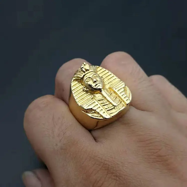 Hip hop 316L Stainless Steel Gold Color Big Egyptian Pharaoh Rings for Men Rock Mens Signet Finger Jewelry Gift US 8 -13 size