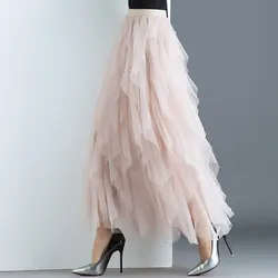 Long Mesh Skirt For Women 2025 Summer Tulle Skirt Women High Waist Maxi Skirt Spring Elastic Waist Adult Tutu Skirts Jupe Longue