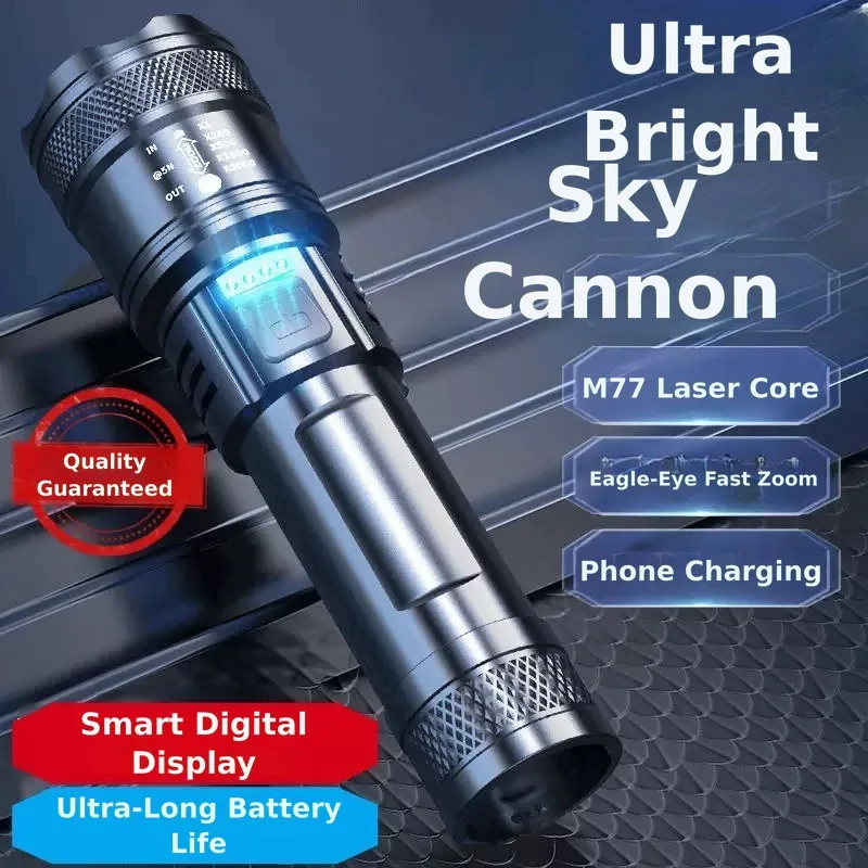 Super Bright Rechargeable Flashlight Zoomable Focus Wide Flood Beam For Outdoor Patrol Adjustable Beam Lighting Search
