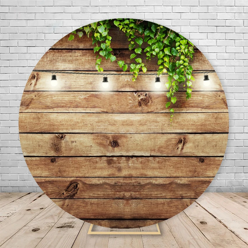 Baby Adult Birthday Brown White Plank Round Photography Background Elastic Party Decoration Background Cover Customized