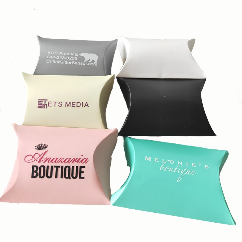 100pcs Custom Print Logo Pillow Shape Wedding Party Favor Paper DIY Gift Box Candy Boxes Supply Favour Kraft Paper Jewelry Bags