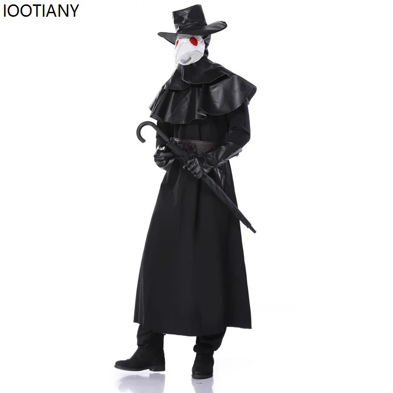 Unisex Crow Doctor Cosplay Dress Medieval Steampunk Gothic Black Horror Doctor Costumes Carnival Masquerade Dress Up Hooded Robe