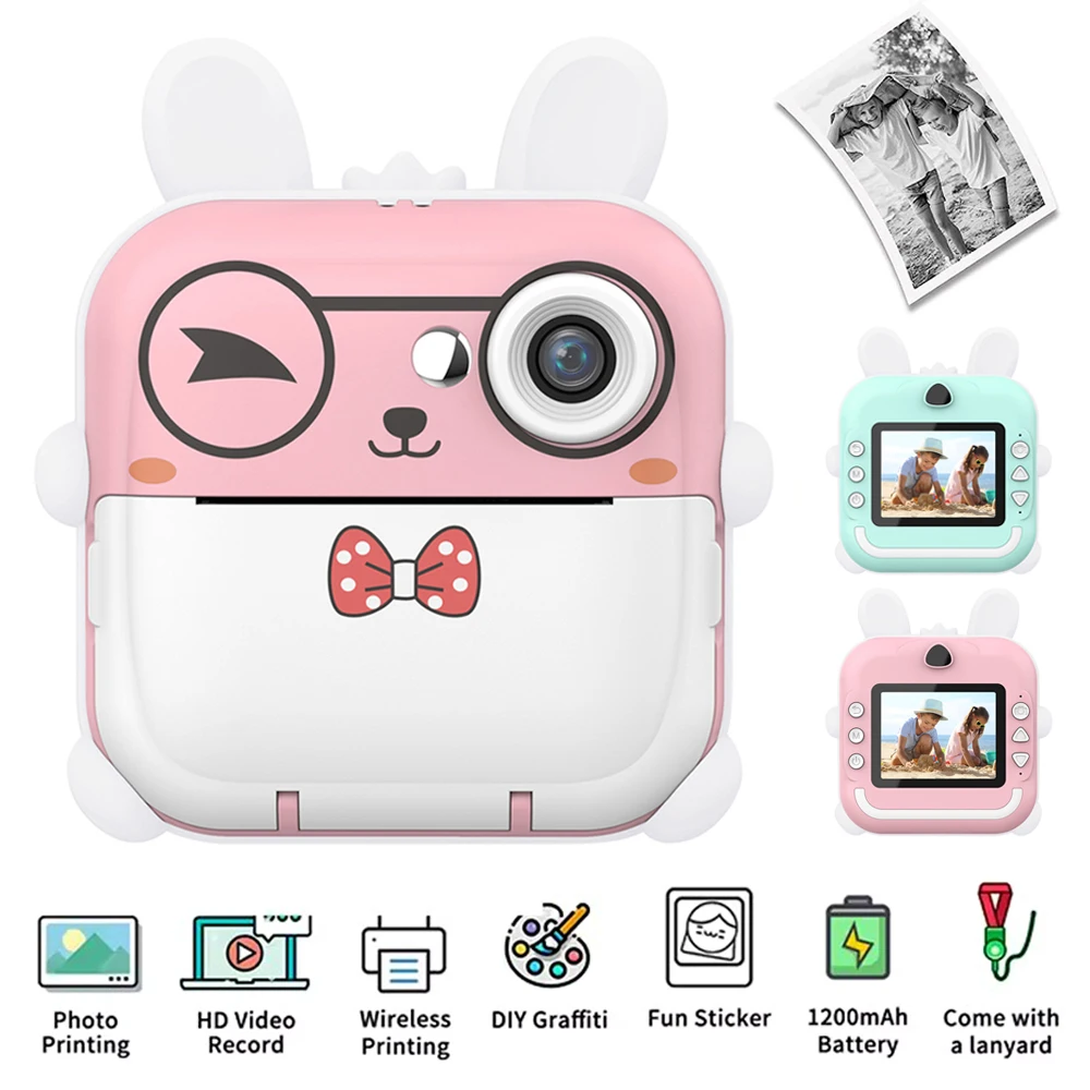 Children Camera 1080P HD Digital Camera Toys Instant Print for Kids Thermal Print Photo Camcorder Video with 32G Memory Card