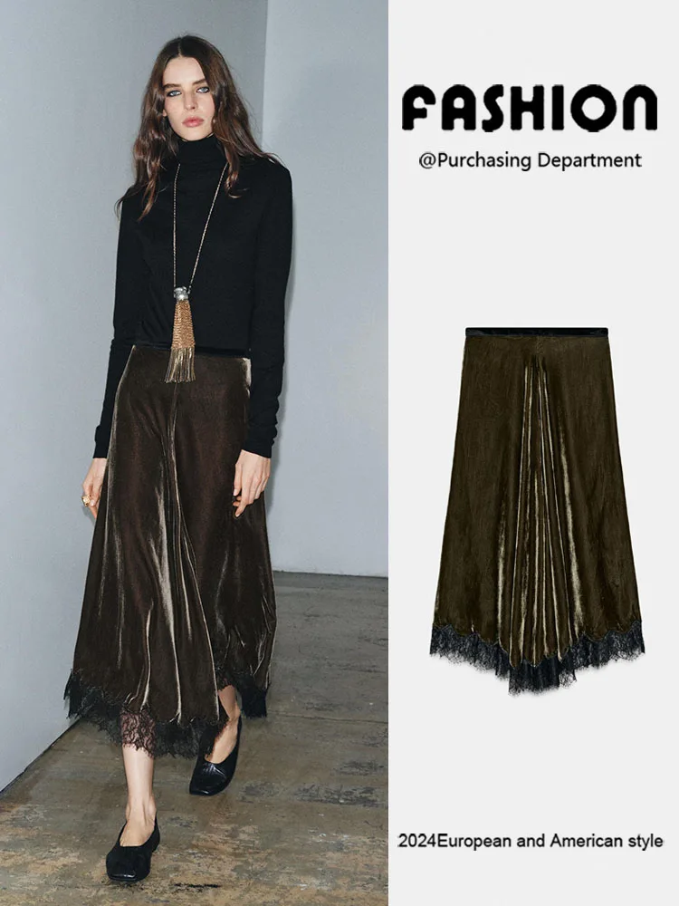 شتاء جديد وصول عالية الخصر الدانتيل f تنورة تنوعا Ele المرأة Faion المخملية تنورة المرحلة العرقية زي #1