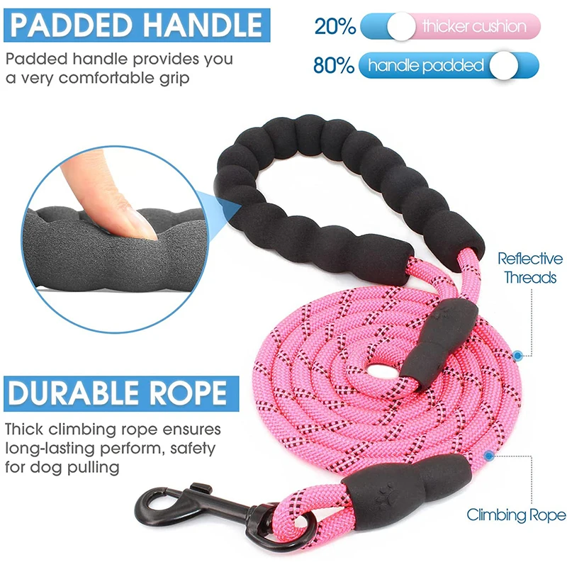 Dog Leash with Comfortable Padded Handle and Highly Reflective Threads for Small Medium and Large Dogs Dog Strap Dog Accessories