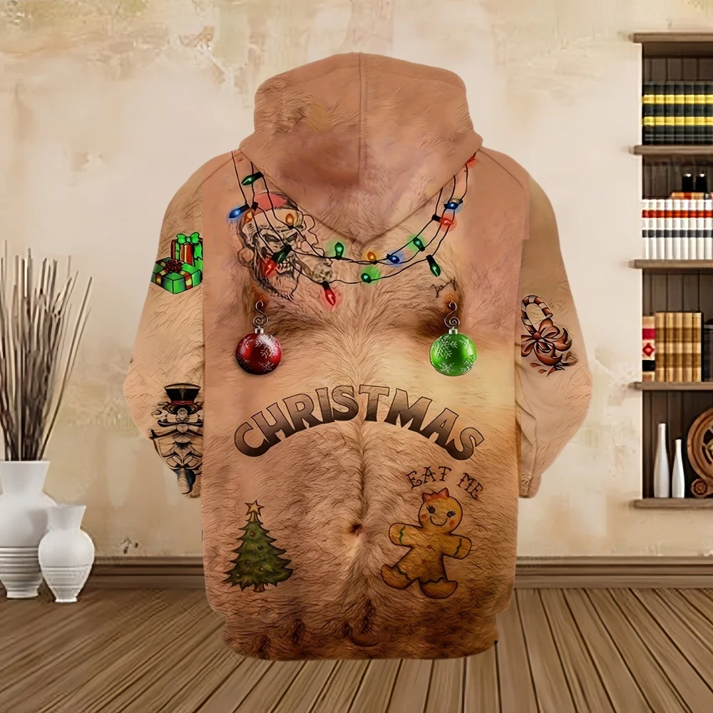 Christmas Hoodie Novelty Funny Light up Topless Ugly Christmas Sweatshirt Men and Women 3D Printing Pullover Hoodies Sweatshirt