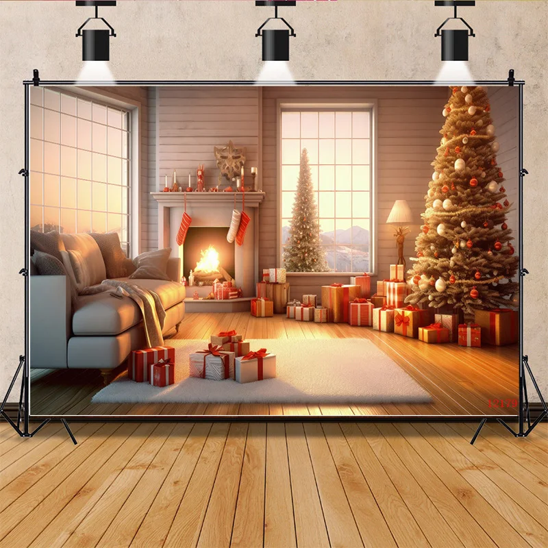 

SHUOZHIKE Christmas Day Fireplace Photography Backdrops New Year Candy Chimneys Snowflake Window Studio Background WW-51