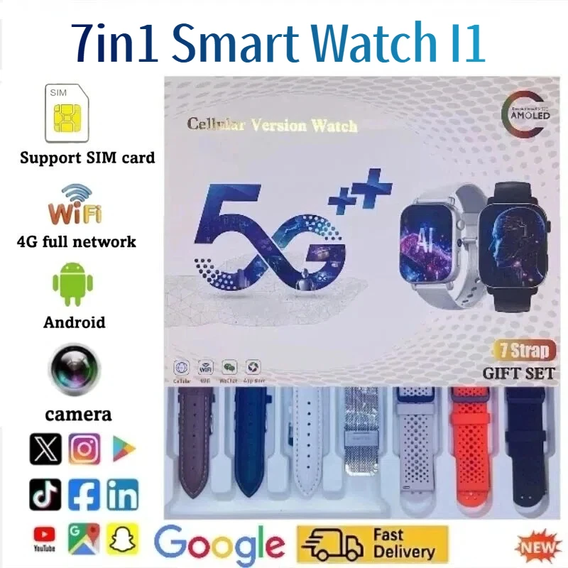 Nouveau 4G 5G smartwatch I1 Wifi GPS 1.99 pouces HD écran HD double caméra carte SIM APP télécharger Sport Android hommes femmes Smartwatch