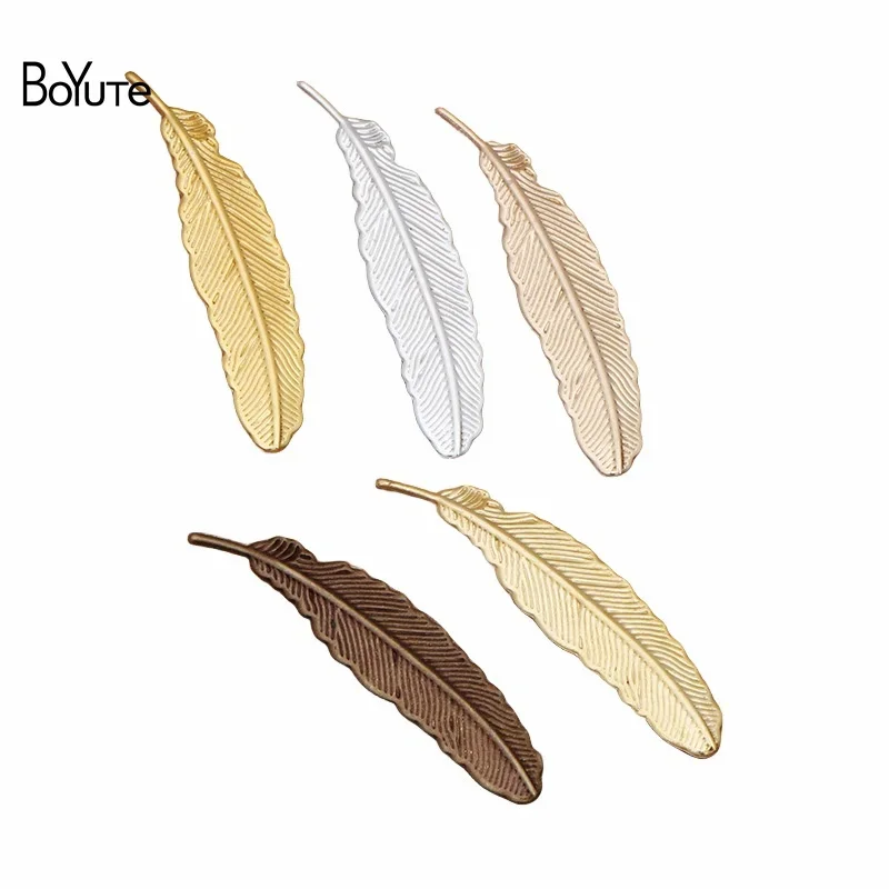 BoYuTe (200 Pieces/Lot) 34MM Feather Plate Materials Metal Brass Stamping Diy Hand Made Jewelry Accessories