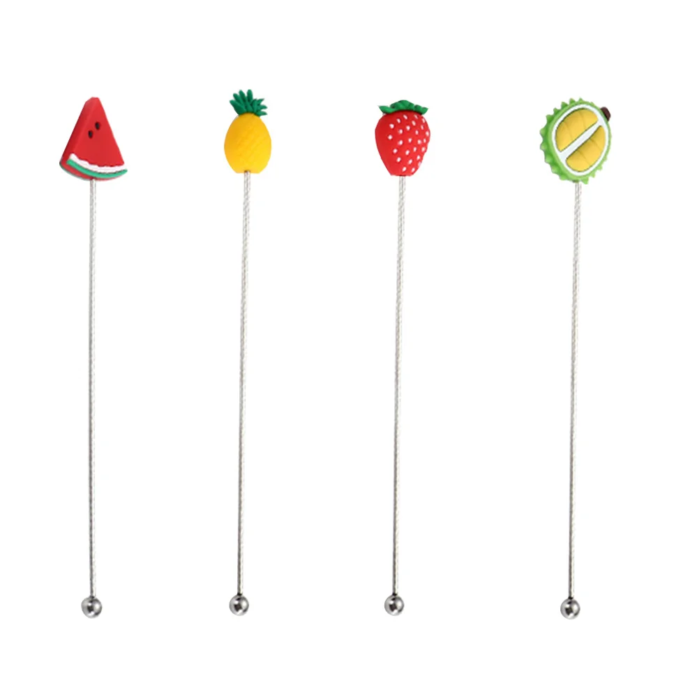 

4Pcs Fruit Stirring Rods Stainless Steel Mixing Sticks Coffee Juice Tea Cocktail Long Handle Rustproof Honey Stirrers