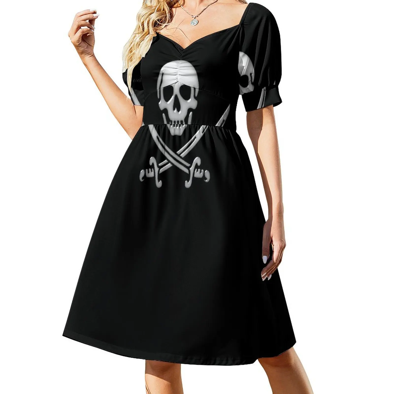 

Glassy Pirate Skull & Sword Crossbones Short Sleeved Dress elegant women's dresses for wedding wedding dresses for parties Dress