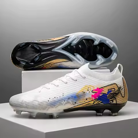 Adult Professional FG Soccer Shoes Non-Slip Long Spike Football Boots Young Kids High Ankle Cleats Grass Soccer Sneakers