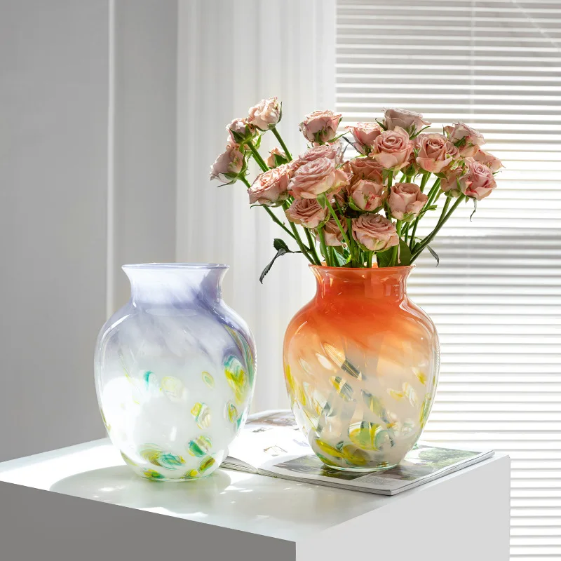 Color gradual change polka dot glass vase French ornament flower arrangement retro living room light  glass vase decorativ