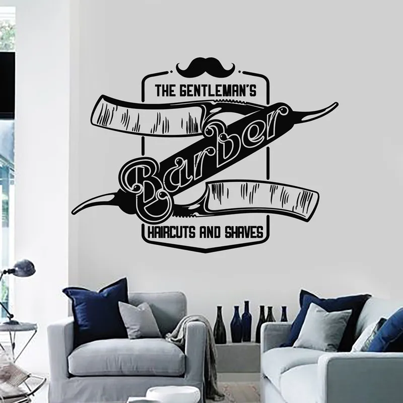 Men's barber shop vinyl wall decals stylist hair salon mustache razor barber shop window shop sign decoration sticker mural gift