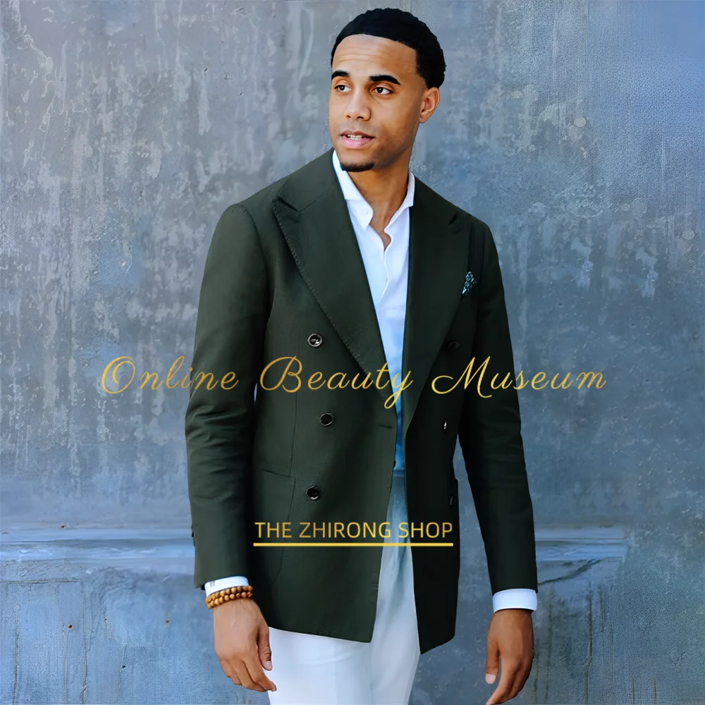 Dark green men's suit 2-piece (jacket+pants) peak lapel double-breasted custom tuxedo for wedding groom prom cocktail Xmas party