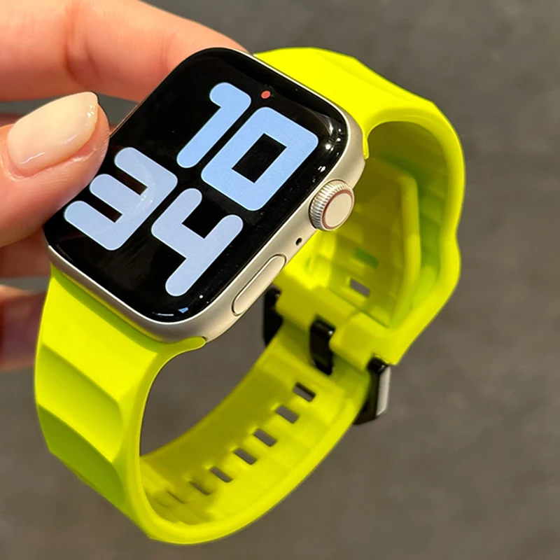 Simple Silicone Wavy Sports Strap For Apple Watch 49 45 44 42MM 41 40 38MM Trendy Solid Color For iwatch 9 8 7 6 5 4 3 SE Bands