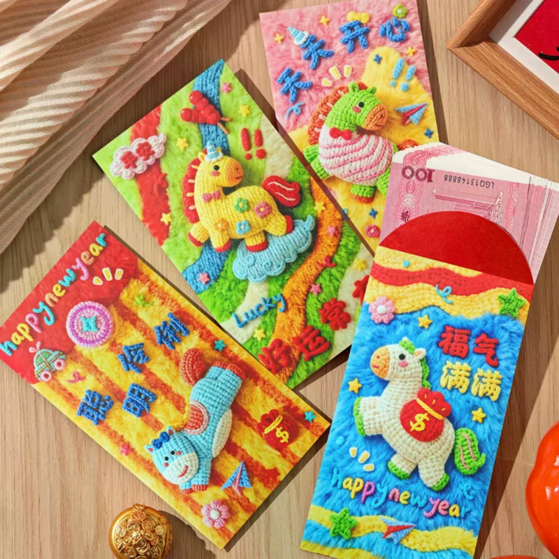 

6Pcs/pack 2026 Year Of The Horse Chinese New Year Lucky Money Envelopes Cartoon Red Packet For Spring Festival