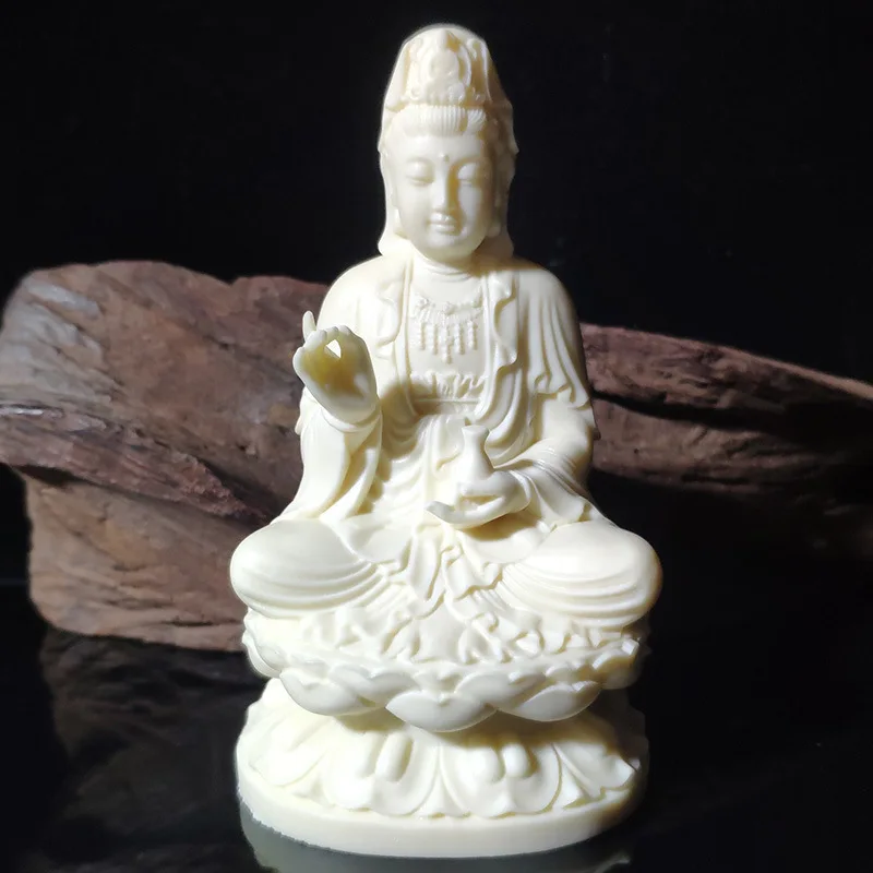 

Small Wooden Elephant Ivory Nut Carved Holy-Water Vase Guanyin Bodhisattva Statue Desktop and Car-Mounted Crafts Ornaments Gift