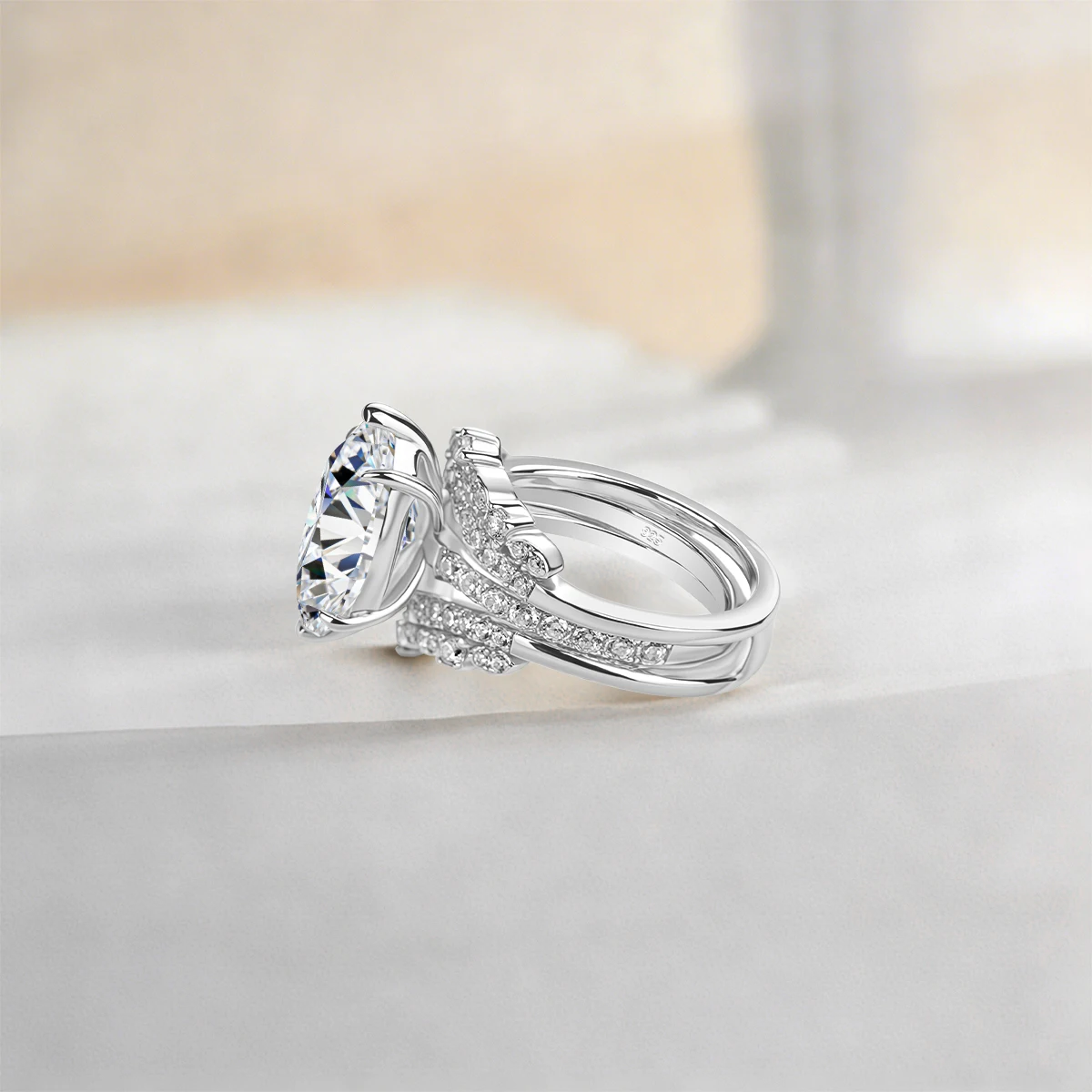 Halo-Verlobungsring-Set für Damen, 925 Sterling Silber, Marquise-Schliff Moissanit, Ehering, Brautschmuck – Detail 5