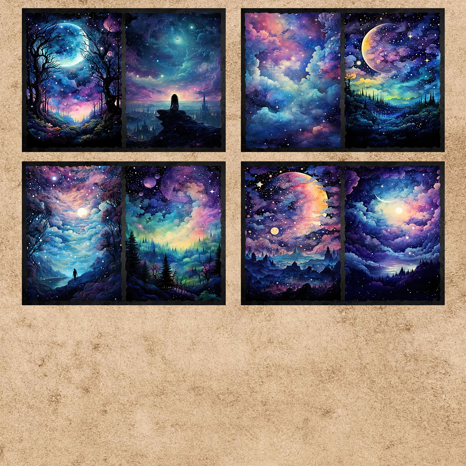 16 Sheets A5 Size Enchanted Starry Sky Forest Background Vintage Grunge Journal Planning Scrapbooking
