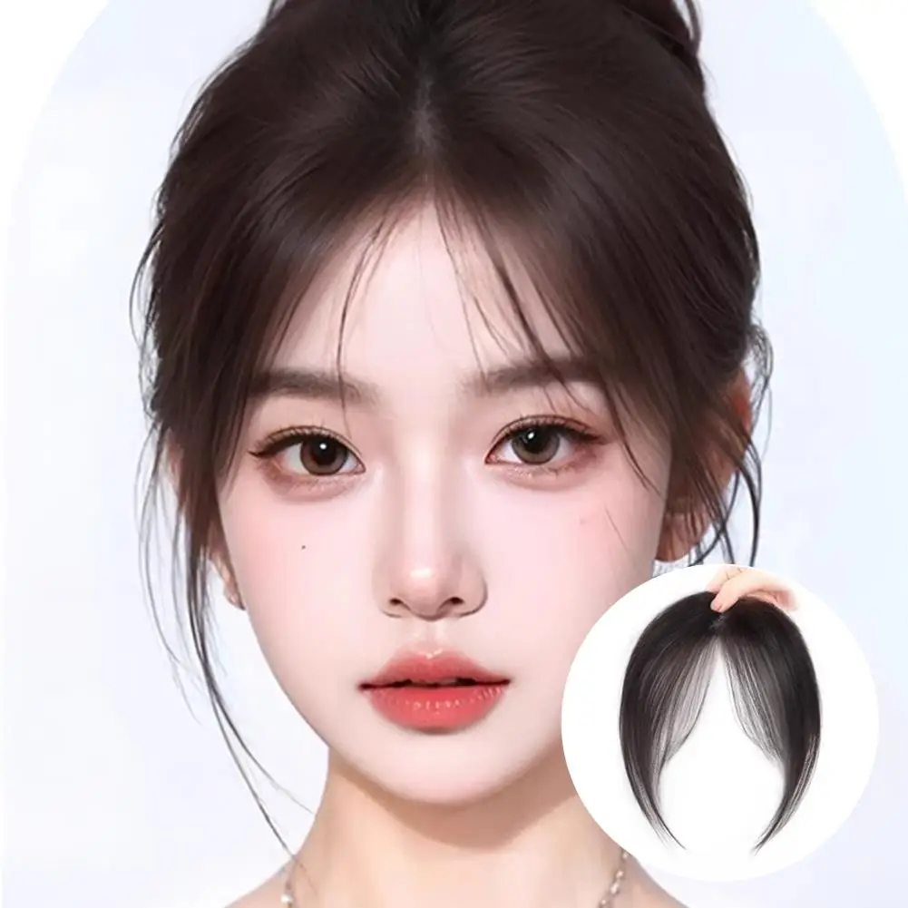 合成フェイクミドルパートバングヘアエクステンションフロントフリンジヘアピースナチュラルシームレスフレンチ斜めバング