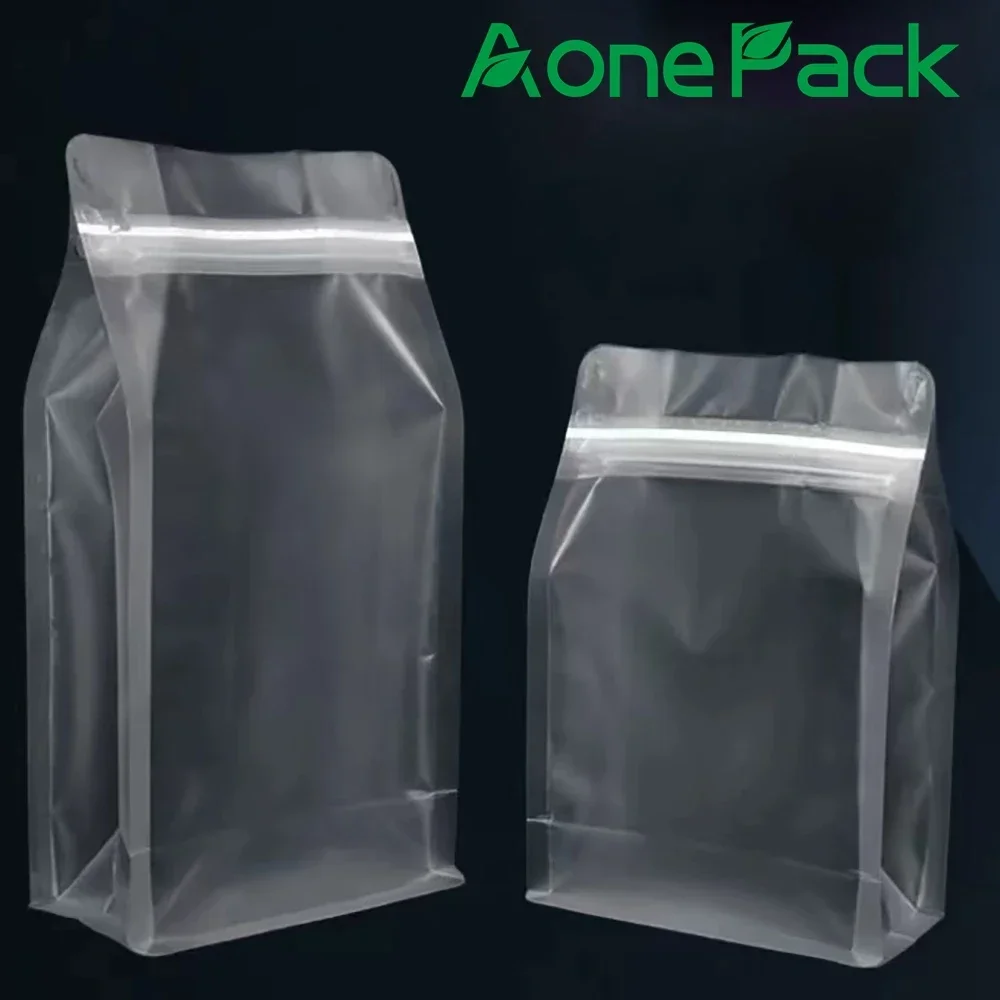 50pcs Food Grade  8OZ 16OZ Clear Smell Proof Seed Packaging Transparent Tobacco Bags Flower Box Bottom Pouch Coffee Bean Bags