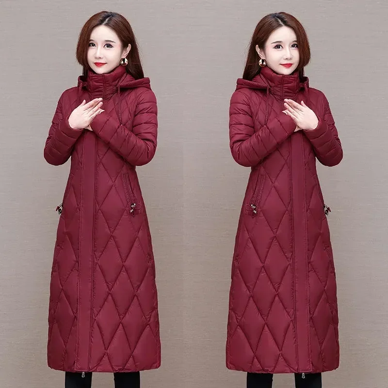 2024 New Winter Cotton-Padded Jacket Women Light Down Cotton Coats Long Jacket Supersize Female Detachable Hooded Parker Outwear