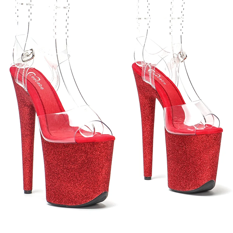 

Leecabe 20cm /8inch New pole dance heel sexy ladies Red Glitter high-heeled sandal shoe platform pole dancing shoe